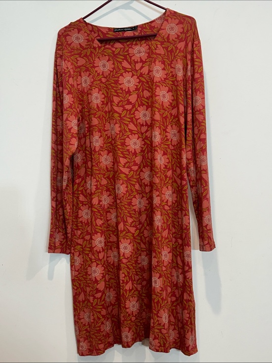 Gudrun Sjödén Dresses & Skirts - Gudrun Sjödén Women’s XL Rust Retro red Floral Long-Sleeve Shift Dress short